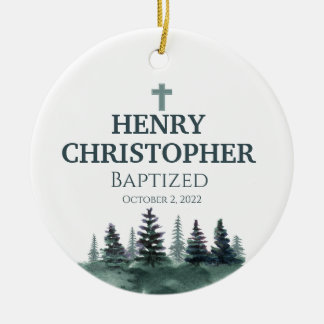 Pine Trees Baptism Ornament for Boys