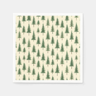 Pine Trees Beige Watercolor Christmas Holiday Napkin