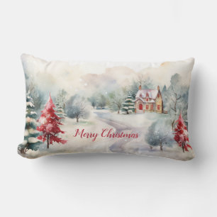 Pine Trees Christmas Landscape Lumbar Cushion
