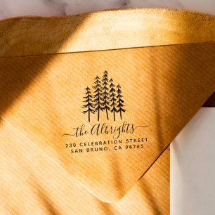 Pine Trees & Family Name Signature Return Address Self-inking Stamp
