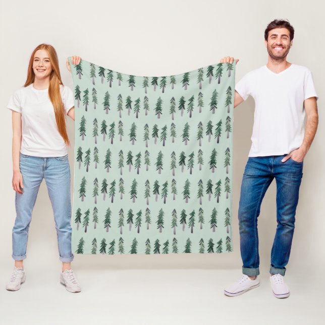Pine Trees Forest Pattern Watercolor Fleece Blanket (In Situ)