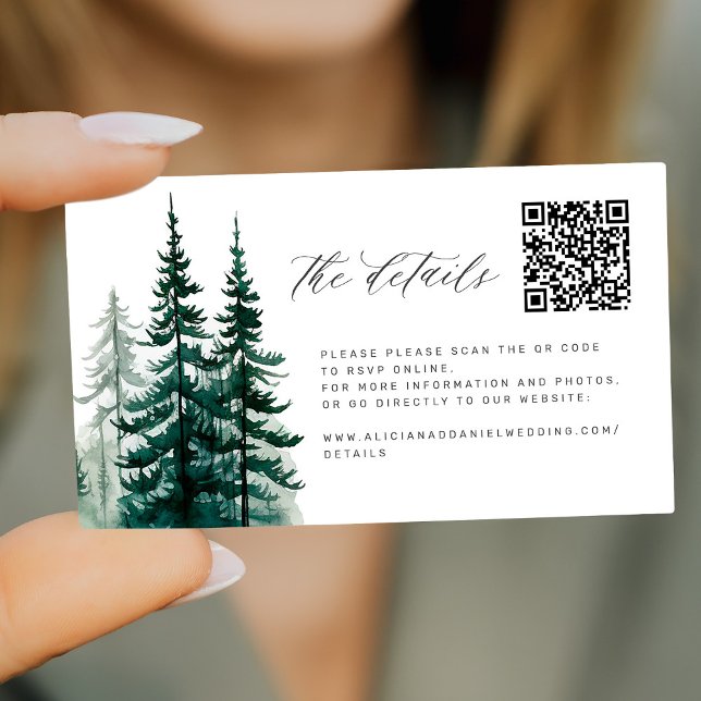 Pine trees forest QR code wedding website details Enclosure Card (Creator Uploaded)