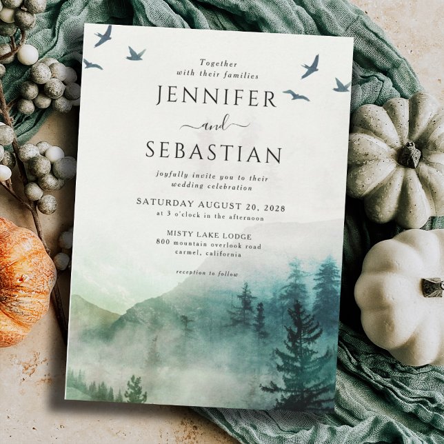 Pine Trees Forest Rustic Watercolor Wedding Invitation (Creator Uploaded)