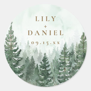 Pine Trees Forest Woodland Adventure Wedding Favor Classic Round Sticker