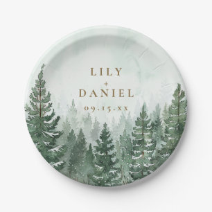 Pine Trees Forest Woodland Adventure Wedding Paper Plate