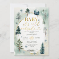 Pine Trees Gold Winter Gender Reveal Baby Shower