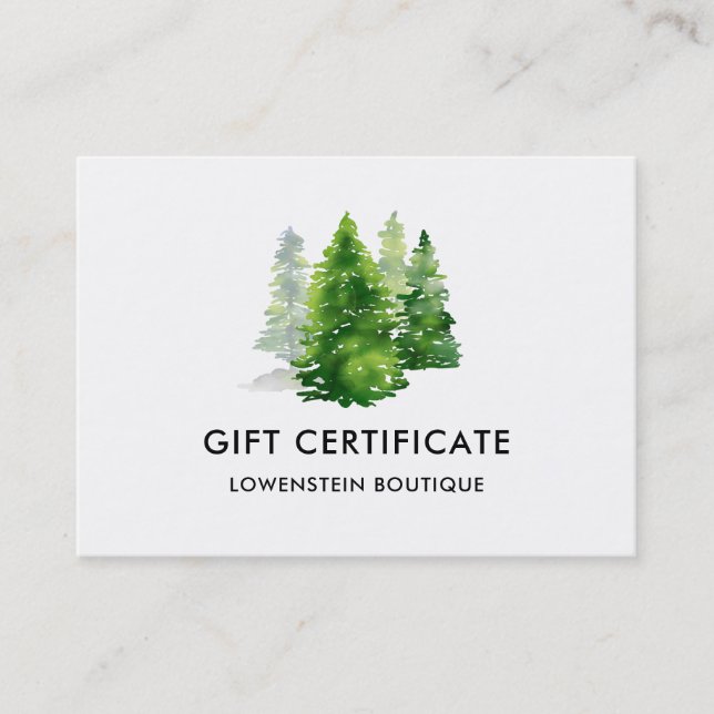 Pine Trees Green Watercolor | Gift Certificate (Front)