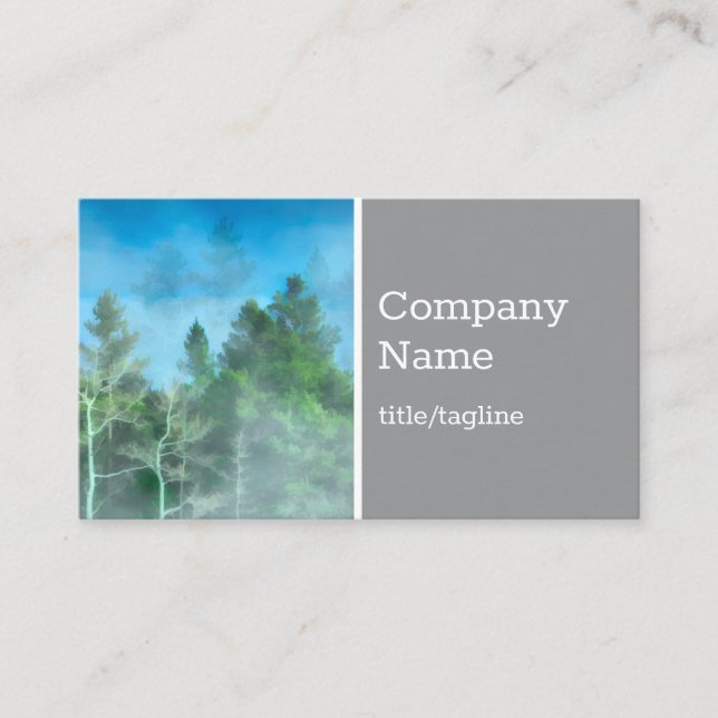 pine trees in fog nature landscape misty green  business card (Front)