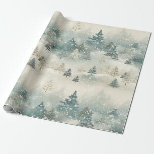 Pine Trees in the Snow Vintage Watercolor  Wrapping Paper