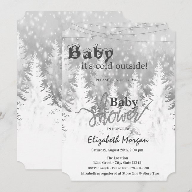 Pine Trees It's Cold Outside  Baby Shower Invitation (Front/Back)
