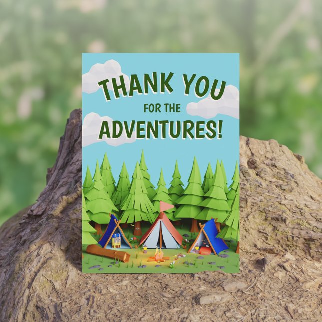 Pine Trees Kids Adventure Camping Birthday Party Thank You Card (Pine Trees Kids Adventure Camping Birthday Party Thank You Card)
