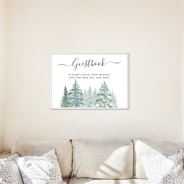 Pine Trees Lantern Botanical Guestbook Sign (Winter Rustic Pine Trees Lantern Botanical Wedding Party Supplies)