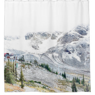 PINE TREES NEAR MOUNTAIN COVERED WITH SNOW SHOWER CURTAIN