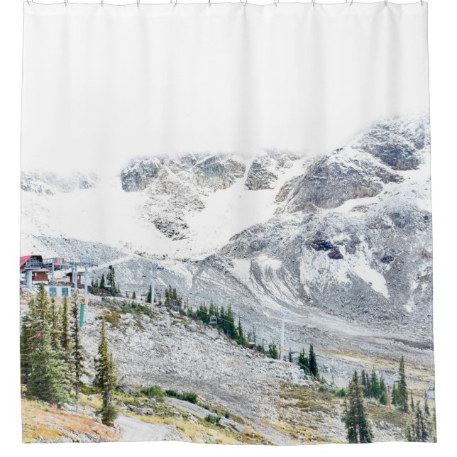 PINE TREES NEAR MOUNTAIN COVERED WITH SNOW SHOWER CURTAIN (Front)