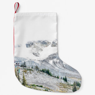 PINE TREES NEAR MOUNTAIN COVERED WITH SNOW SMALL CHRISTMAS STOCKING