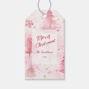 Pine Trees Pink Watercolor Christmas Gift Tags