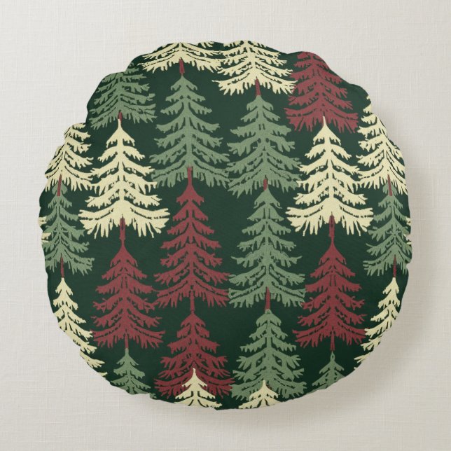 Pine Trees Red Green  Round Cushion (Front)