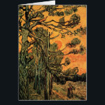 Pine Trees Red Sky Setting Sun by Vincent van Gogh<br><div class="desc">Pine Trees against a Red Sky with Setting Sun by Vincent van Gogh is a vintage fine art post impressionism landscape nature painting. A pine tree forest with a glowing red and orange sky at sunset. The sun is glowing through the evergreen tree branches, pine cones and needles in the...</div>