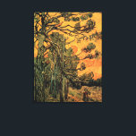 Pine Trees Red Sky Setting Sun by Vincent van Gogh Canvas Print<br><div class="desc">Pine Trees against a Red Sky with Setting Sun by Vincent van Gogh is a vintage fine art post impressionism landscape nature painting. A pine tree forest with a glowing red and orange sky at sunset. The sun is glowing through the evergreen tree branches, pine cones and needles in the...</div>