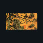 Pine Trees Red Sky Setting Sun by Vincent van Gogh Label<br><div class="desc">Pine Trees against a Red Sky with Setting Sun by Vincent van Gogh is a vintage fine art post impressionism landscape nature painting. A pine tree forest with a glowing red and orange sky at sunset. The sun is glowing through the evergreen tree branches, pine cones and needles in the...</div>