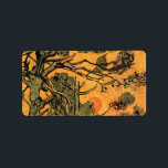 Pine Trees Red Sky Setting Sun by Vincent van Gogh Label<br><div class="desc">Pine Trees against a Red Sky with Setting Sun by Vincent van Gogh is a vintage fine art post impressionism landscape nature painting. A pine tree forest with a glowing red and orange sky at sunset. The sun is glowing through the evergreen tree branches, pine cones and needles in the...</div>