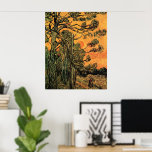 Pine Trees Red Sky Setting Sun by Vincent van Gogh Poster<br><div class="desc">Pine Trees against a Red Sky with Setting Sun by Vincent van Gogh is a vintage fine art post impressionism landscape nature painting. A pine tree forest with a glowing red and orange sky at sunset. The sun is glowing through the evergreen tree branches, pine cones and needles in the...</div>