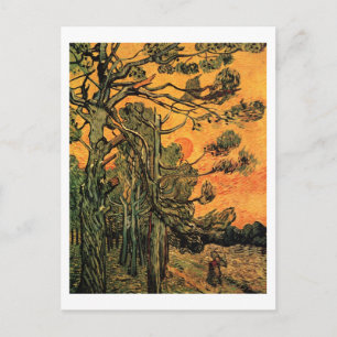 Pine Trees Red Sky Sunset Van Gogh Fine Art Postcard