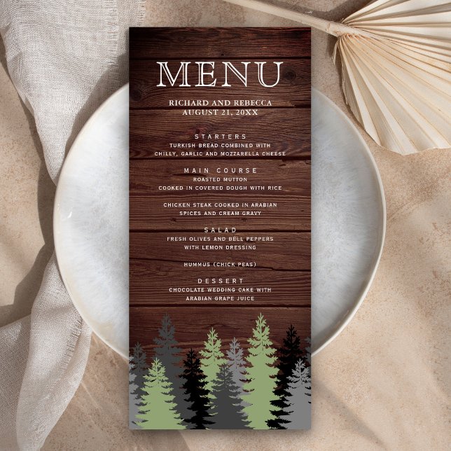 Pine Trees Rustic Wood Winter Wedding Menu (Creator Uploaded)