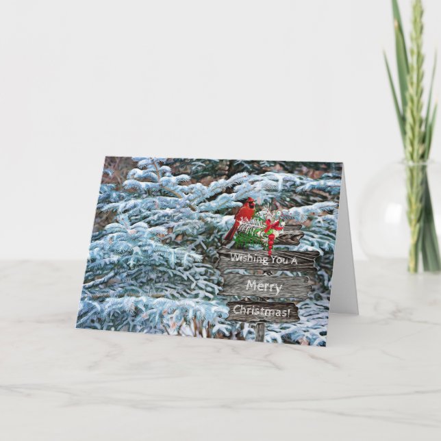 Pine Trees Snow Cardinal Christmas Card (Front)