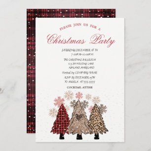  Pine Trees Snow Red Plaid Christmas Party  Invitation