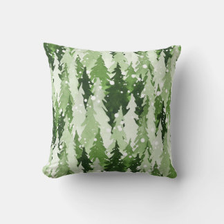 Pine Trees Snow: Watercolor Christmas. Cushion