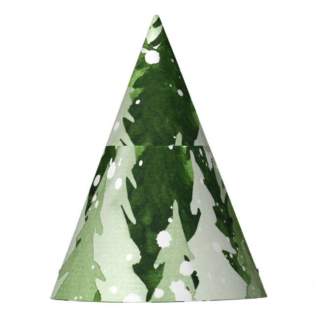 Pine Trees Snow: Watercolor Christmas. Party Hat (Front)