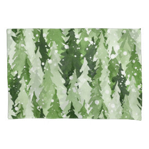 Pine Trees Snow: Watercolor Christmas. Pillowcase