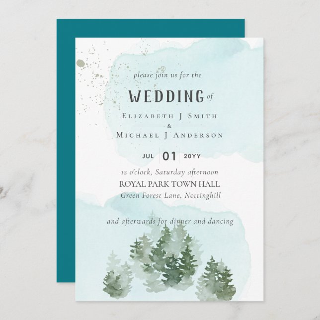 Pine Trees Teal and Sage Wedding (Front/Back)