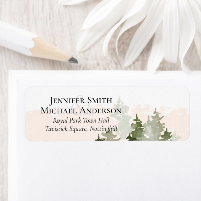 Pine Trees Teal and Sage Wedding Label (Insitu)