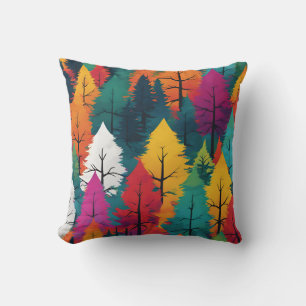 Pine Trees Vibrant Colourful Cushion
