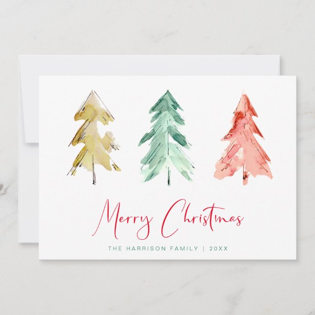  Pine Trees Watercolor Christmas Holiday Card (Front)