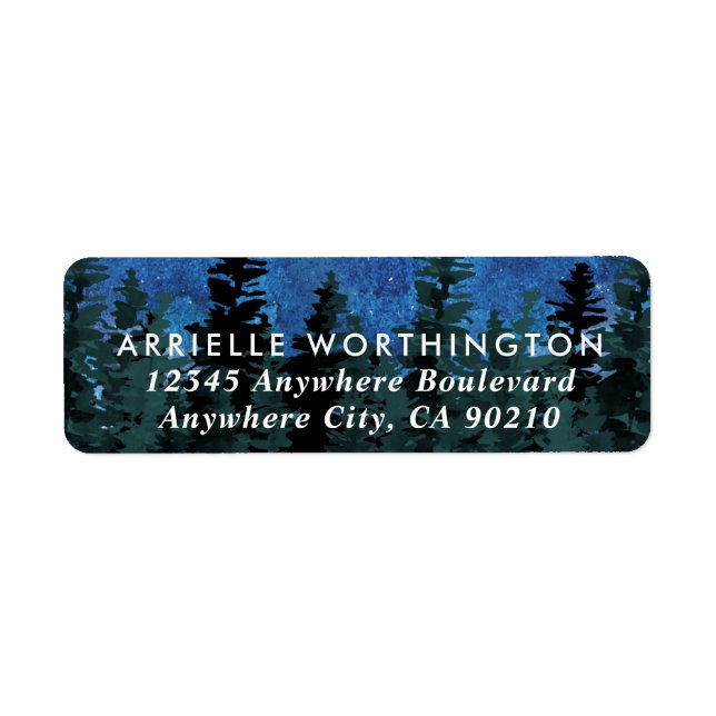 Pine Trees Watercolor Rustic Wedding Address Label (Front)