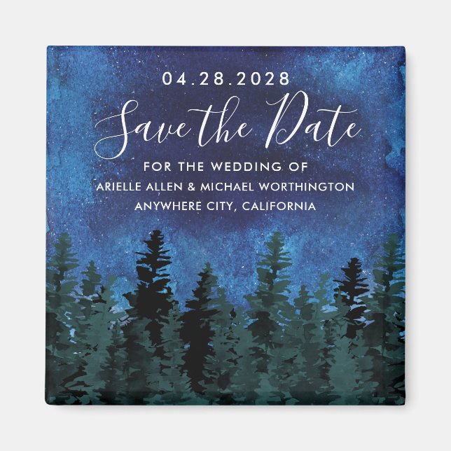 Pine Trees Watercolor Rustic Wedding Save the Date Magnet (Front)