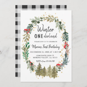 Pine Trees Winter Onederland Birthday Invitation