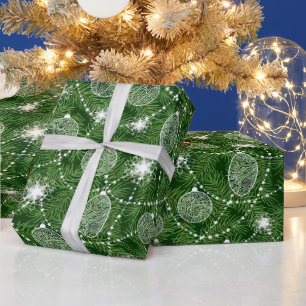 Pine Twigs And Ornaments Wrapping Paper