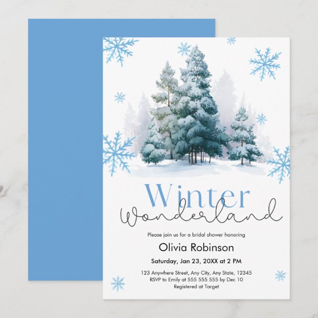 Pine Winter Wonderland Snowflakes Bridal Shower  Invitation (Front/Back)