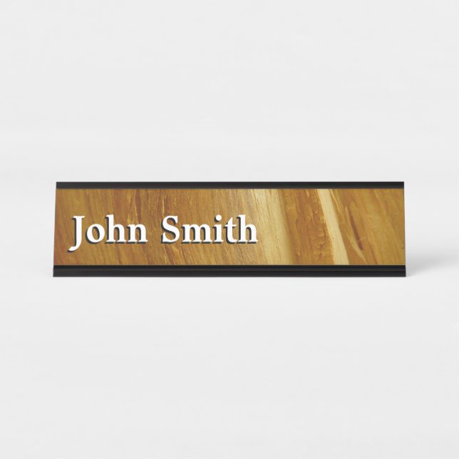 Pine Wood II Faux Wooden Texture Desk Name Plate (Front)