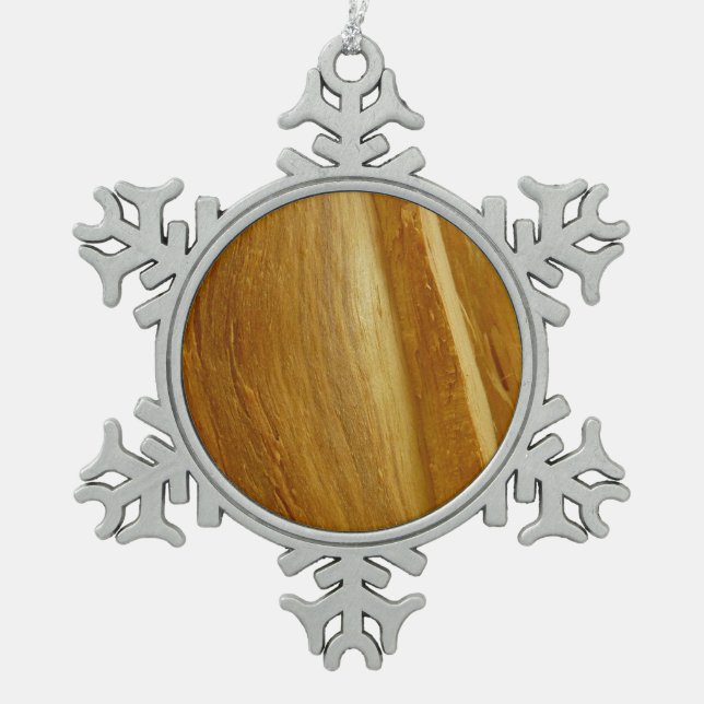 Pine Wood II Faux Wooden Texture Snowflake Pewter Christmas Ornament (Front)