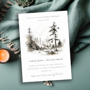 Pine Woods Landscape Sketch Wedding Anniversary  Invitation