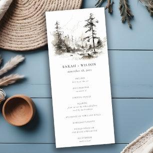 Pine Woods Landscape Sketch Wedding Program Invitation