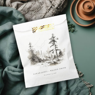 Pine Woods Mountain Landscape Sketch Wedding Favour Bags