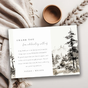 Pine Woods Mountain Landscape Sketch Wedding Thank You Card