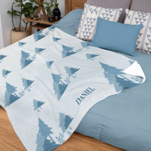 Pine Woods   Winter   Custom Name Sherpa Blanket