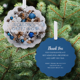 Pine Wreath Blue and White Business Holiday Paper Tree Decoration Card